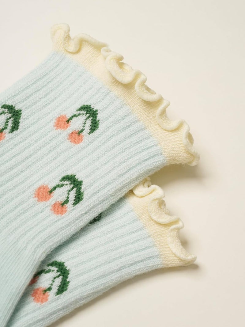 Shapes Studio Crew Half Calf Grip Socks, Cutest Fruits Pilates Socks, Ruffle socks, Non-Slip, Barre Yoga Fitness - Image 5